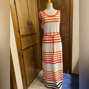 Talbots Orange and Red Striped Maxi Dress